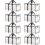 8 Pack Extra Large Heavy Duty Moving Bags, Clear Storage Bins with Lids, Reinforced Handles & Heavy-Duty Zippers Moving Boxes Storage Bags Totes for Clothes Packing, Dorms, College Supplies, Clear