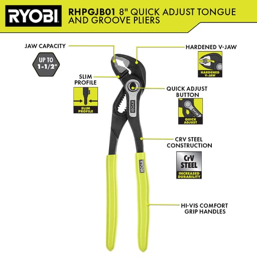 8" Quick Adjust Tongue and Groove Plier