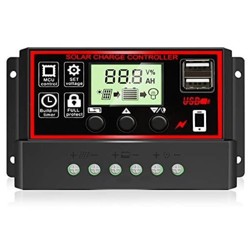 [Upgraded] 30A Solar Charge Controller, Black Solar Panel Battery Intelligent Regulator with Dual USB Port 12V/24V PWM Auto Paremeter Adjustable LCD Display