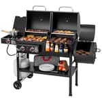 2-Burner Gas and Charcoal Combo Grill with Offset Smoker & Side Burner, 34,000 BTU Dual Fuel Grill, 1020 Sq. In. Cooking Area, Ideal for Outdoor Cooking, Black, ZH3005Y-SC