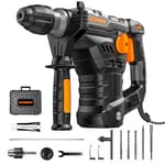 RH15A 1-9/16'' SDS-Plus Rotary Hammer Drill, 12.5Amp Heavy Duty Rotary Hammer with 4 Functions, Safety Clutch, Vibration Control, Corded Demolition Hammer for Concrete, Drill Bits and Chisels Included