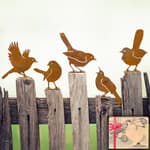 5PCS Rusty Birds Decoration,Outdoor Bird Wall Decor,Metal Birds Yard Decor, Metal Birds Craft Statue Ornaments - Garden Sculptures and Yard Art, Fence Decorations Outdoor,Rustic Garden Decor