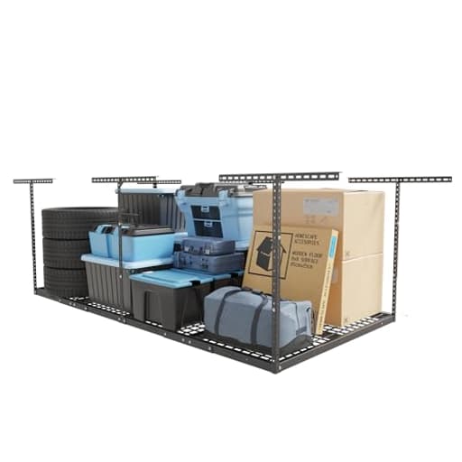 4x8 Overhead Garage Storage Rack, Adjustable Organization System, Heavy-Duty Metal Ceiling Racks, 600lbs Weight Capacity, Hammertone