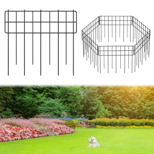 Decorative Fence Panel, 12.99"*11.97" No Dig Fences Barrier, Small Garden Fence Animal Barrier, Garden Border Edging Fences, Square 6 Pcs Black Metal Fencing, Dog Fencing Blocker for Yard, Flower Bed