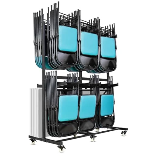 Heavy-Duty Folding Chair Cart with Storage Rack | Locking Wheels & Space-Saving Design for 84 Stackable Chairs | Garage Organization & Efficient Handling Solution