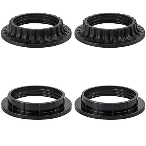 Lamp Shade Rings, E26 Light Socket Collar Ring, Black Threaded Reducer 1-3/8 Inches (34mm) and 1-1/2 Inch (39mm), Hanging Lamp Holder Parts,