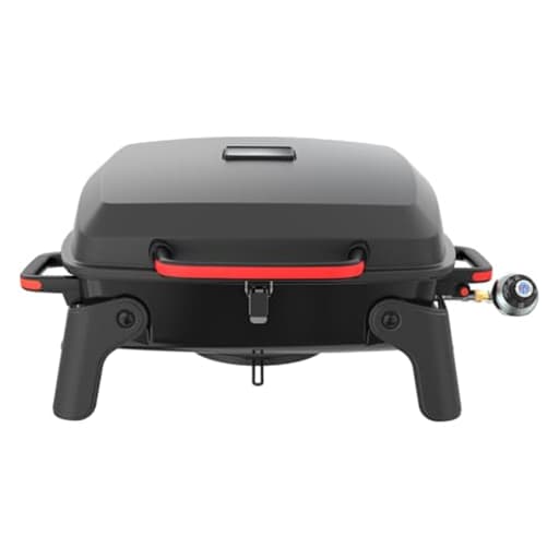 820-0065C 1 Burner Portable Gas Grill for Camping, Outdoor Cooking , Outdoor Kitchen, Patio, Garden, Barbecue with Two Foldable legs, Red + Black