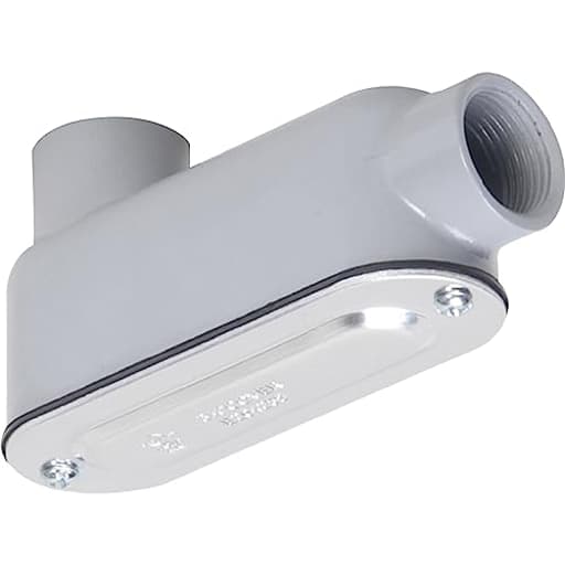 RLB100 Threaded LB Conduit Body, Die Cast Aluminum, Stamped Steel Cover, 1-Inch, Gray
