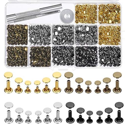480 Sets 4 Colors 3 Sizes Leather Rivets Double Cap Rivet Tubular Metal Studs with 3 Pieces Setting Tool Kit for Leather Craft Repairs Decoration