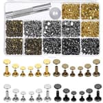480 Sets 4 Colors 3 Sizes Leather Rivets Double Cap Rivet Tubular Metal Studs with 3 Pieces Setting Tool Kit for Leather Craft Repairs Decoration