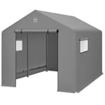 10x8ft Outdoor Storage Shed, Carport, Canopy Shelter, Dual Doors & Windows, Metal Frame, Weather-Resistant, Perfect for Storing Motorcycle, Bike, Garden Tools – Gray