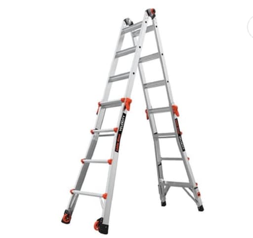 Ladders Velocity 17-Ft Folding Multi-Position Ladder, Aluminum, 300 lb Load Capacity, Type 1A Extra Heavy Duty, 18-Ft Reach, with Ratchet Levelers and Wheels