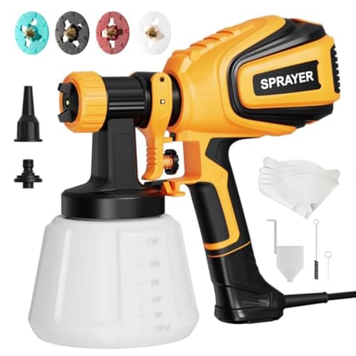 Paint Sprayer, 700W HVLP Spray Gun with Cleaning & Blowing Joints, 4 Nozzles and 3 Patterns, Easy to Clean, for Furniture, Cabinets, Fence, Walls, Door, Garden Chairs etc. VF803