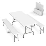 Picnic Table Set with 2 Benches, 6 Feet Camping Table Chair Set,3-Piece Folding Furniture for Indoor or Outdoor Use, Smooth Tabletop, White