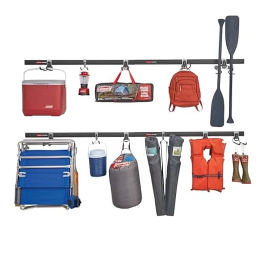 15-Piece FastTrack Garage Wall-Mounted Storage Kit, 4 Rails and 11 Hooks, for Home/House/Tool/Sports/Equipment/Utility Purposes