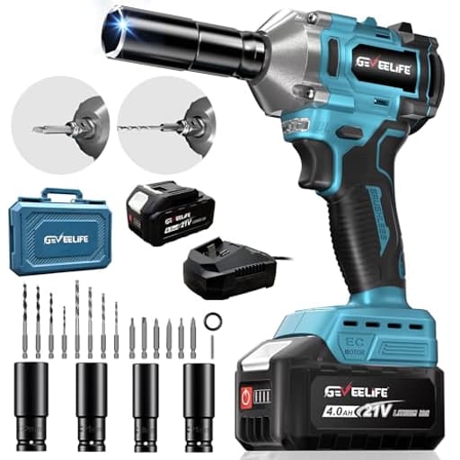 450N.m/332Ft-lbs Brushless Impact Wrench,1/2" Cordless Impact Gun with 4.0Ah Battery & 6 Sockets, Electric Impact Driver for Car/DIY Furniture/Lawn Mower/blue