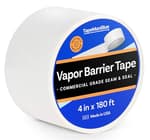 Vapor Barrier Tape - 4 inch x 180' Roll, Made in USA, White Polyethylene Tape for Crawl Spaces & Moisture Barriers, Waterproof Seal & Seam Tape for Underlayment, Insulation, and Plastic Liners