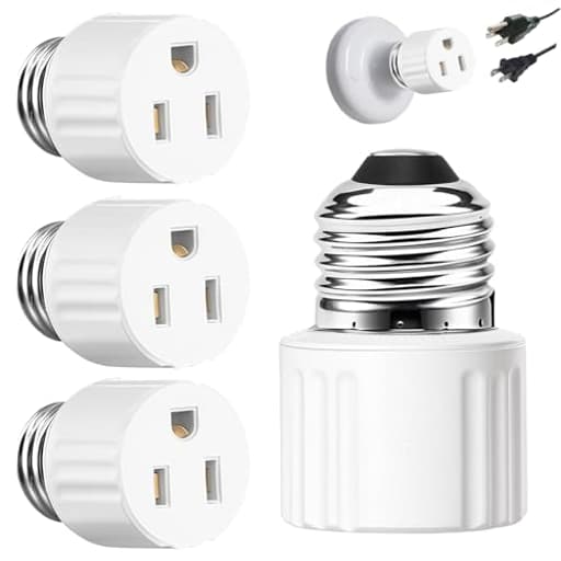 3 Packs Light Socket Plug Adapter,3 Prong Light Socket to Plug Adapter,E26 Light Bulb to Outlet Socket Converter,2/3 Prong Screw in Outlet Socket for Camera Garage Porch, White