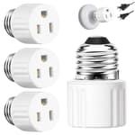 3 Packs Light Socket Plug Adapter,3 Prong Light Socket to Plug Adapter,E26 Light Bulb to Outlet Socket Converter,2/3 Prong Screw in Outlet Socket for Camera Garage Porch, White