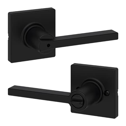 Casey Interior Privacy Door Handle with Lock, Door Lever For Bathroom and Bedroom, Matte Black Reversible Keyless Turn Lock, with Microban Protection