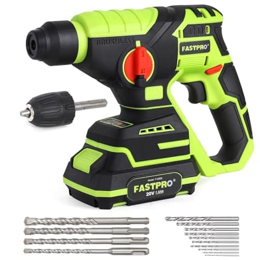 Cordless SDS Plus Rotary Hammer Drill Kit, 20V Brushless Multifunctional Hammer Drill Driver with 1.5Ah Battery, Including 10PCS Drill Bits & 4PCS SDS-Plus Drill Bits