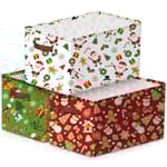 3 Pack Christmas Storage Bin Collapsible Large Christmas Storage Baskets for Gifts Empty Candy Holiday Decor Canvas Laundry Basket Foldable Box with Handle for Office Home Bedroom Clothes
