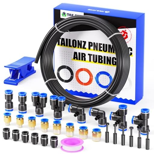 Black 8MM or 5/16 Inch OD 10 Meter 32.8ft PU Polyurethane Air Tubing Kit Pipe Hose Air Line Tubing Air Hose Fittings Push to Connect Fittings