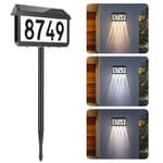 Solar Address Signs, House Number for Outside Waterproof, 3-Color LED Illuminated Address Plaques with Stake, Wall Mounted Solar Powered Light Up Address Numbers for Houses, 1-Pack