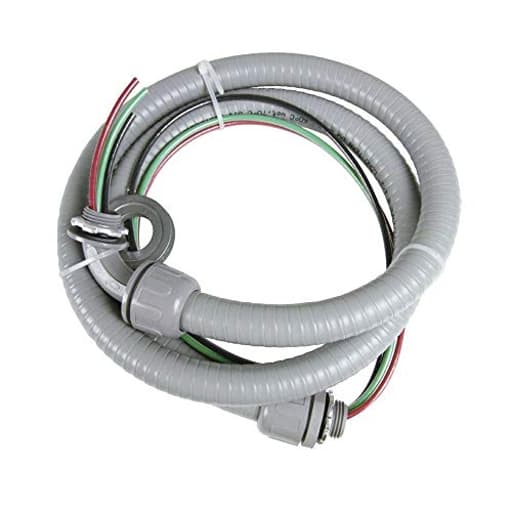 Electrical AC Whip Assembly -1/2" x 4ft Non-Metallic Liquid Tight Electrical Conduit and 10 Gauge Wire A/C Hook-up Whip Kit