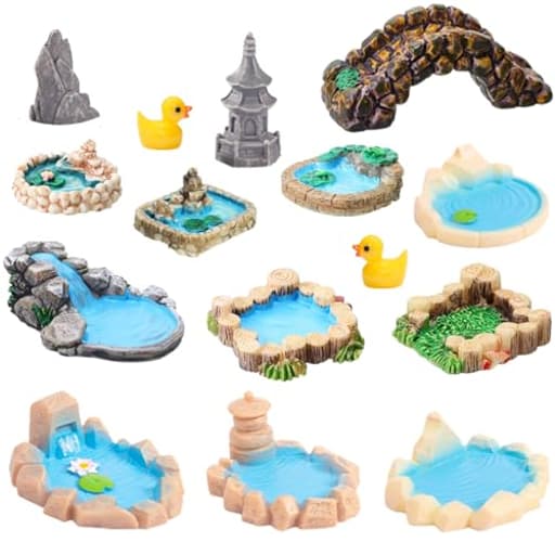 Fairy Garden Pond 15 Pack Mini Pond for Fairy Garden Accessories Outdoor Small Ponds Miniature Figurines Zen Gardens Terrarium Decor Little Statues Brown