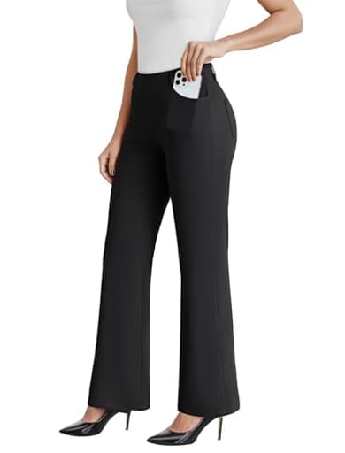 Dress Work Pants Women Business Casual Slack Trousers Stretchy Pull On Office Flare Pants with Pockets（Black XL）