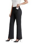 Dress Work Pants Women Business Casual Slack Trousers Stretchy Pull On Office Flare Pants with Pockets（Black XL）
