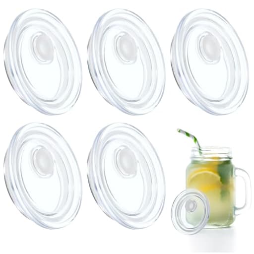 5 Pack Acrylic Lids for 16 Oz Glass Cups,Can Replacement Straw Lids Glass Tumbler Lid Replacement for Drinking Beer Glasses Iced Coffee Cup