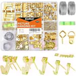 303Pcs Picture Hanging Kit, Picture Hangers Assorted Kit with Heavy Duty Picture Hanging Hooks/Hardware Nails/Sawtooth/Wire/D Rings/Level, Metal Picture Wall Hooks for Frame Canvas Mounting
