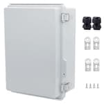 IP67 Waterproof Junction Box, ABS Plastic Electrical Enclosure with Stainless Steel Latch, Hinged Cover Electric Box with Mounting Plate, Wall Brackets & Cable Glands 280x190x130mm