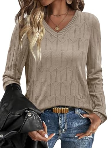 Fall Fashion Must Have Tops for Teachers Womens Sweaters Long Sleeve Shirts Business Casual 0utfits Plus Size Winter Clothes Dressy Work Blouses Khaki M