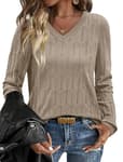 Fall Fashion Must Have Tops for Teachers Womens Sweaters Long Sleeve Shirts Business Casual 0utfits Plus Size Winter Clothes Dressy Work Blouses Khaki M
