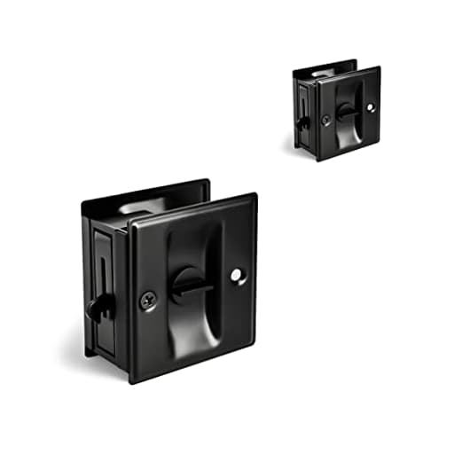 2 Pack Privacy Pocket Door Lock Hardware with Pull - Replace Old Or Damaged Sliding Door Locks Quickly and Easily, 2-3/4”x2-1/2”, for 1-3/8” Thickness Door, Black