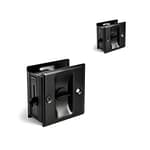 2 Pack Privacy Pocket Door Lock Hardware with Pull - Replace Old Or Damaged Sliding Door Locks Quickly and Easily, 2-3/4”x2-1/2”, for 1-3/8” Thickness Door, Black