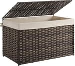 Storage Basket with Lid, 42.3 Gallon (160L) Storage Bin, Woven Blanket Storage Basket with Handles, Foldable, Removable Liner, Metal Frame, for Bedroom, Laundry Room, Brown URST76BR