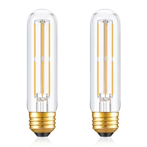 Dimmable E26 T10 LED Bulb Tube Light Bulbs 6W(60W Equivalent),Tubular Light Bulb Type T Long Thin Skinny Light Bulbs for Curio Cabinet,Piano Light,Chandelier,Hutch,2700K Solf White 600LM,2 Pack