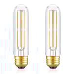 Dimmable E26 T10 LED Bulb Tube Light Bulbs 6W(60W Equivalent),Tubular Light Bulb Type T Long Thin Skinny Light Bulbs for Curio Cabinet,Piano Light,Chandelier,Hutch,2700K Solf White 600LM,2 Pack
