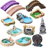 12 Pcs Garden Accessories Miniature Bridge Mini Lighthouse Water Well Bridge Figurines Pond Lawn Ornament Figurines for DIY Craft Garden Decor