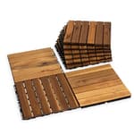 Acacia Wood Flooring Interlocking Deck Tiles for Patio Decor 9 Pcs 6 Slats VR Natural - Waterproof Indoor & Outdoor Decor - Balcony Garden Decking Tile