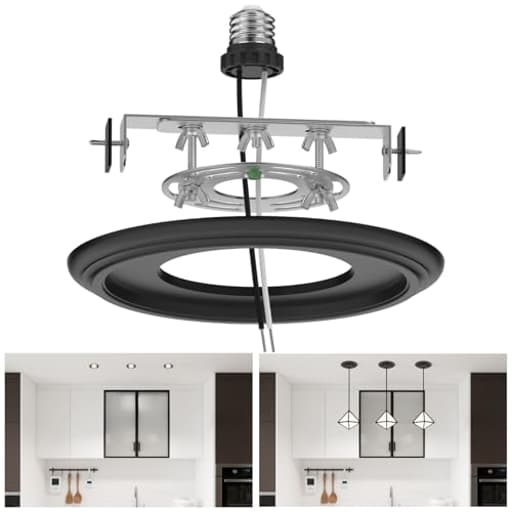 Recessed to Pendant Light Converter Kit - 6 Inch Can Light Conversion, Includes E26 Socket, Mounting Bracket, Round Ceiling Plate & 3D Black Cover