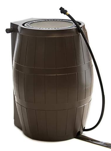 Raincatcher 4000, Flat-Back Rain Water Barrel, 50-Gallon, Brown - Rainwater Collection Storage Container w Side Spigots, Mesh Screen, Garden and Overflow Hose & Linking Kit