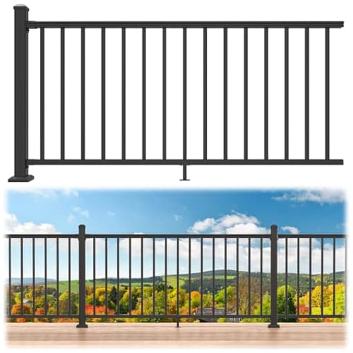 36 in. H x 6 ft. W Porch and Deck Railing Kit, Aluminum Railing Kit, Black Textured Powder-Coat Finish Railing System for Outdoor Decks, Porches & Balconies