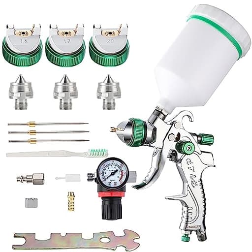 Professional HVLP Spray Gun Set Gravity Feed Air Spray Gun with 1.4, 1.7, 2.0mm Nozzles 20oz 600cc with Gauge for Auto Paint, Primer, Clear/Top Coat & Touch-Up