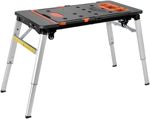 Multifunctional Folding Work Table, 7 in 1 Work Benches for Garage, as Portable Workbench, Sawhorse, Scaffold, Platform, Car Creeper, Dolly and Hand Truck, with 4 Wheels