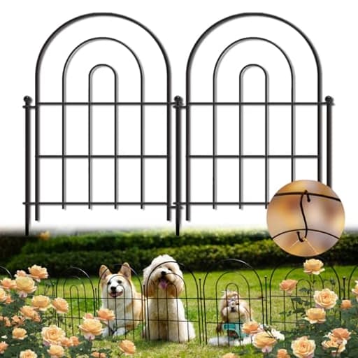Garden Fence Panels, 17 in (High) x 12.6 ft (Long) Flower Bed Fencing for Small Animal Barrier, 10 Pcs Metal Decorative Fences Border with Hooks
